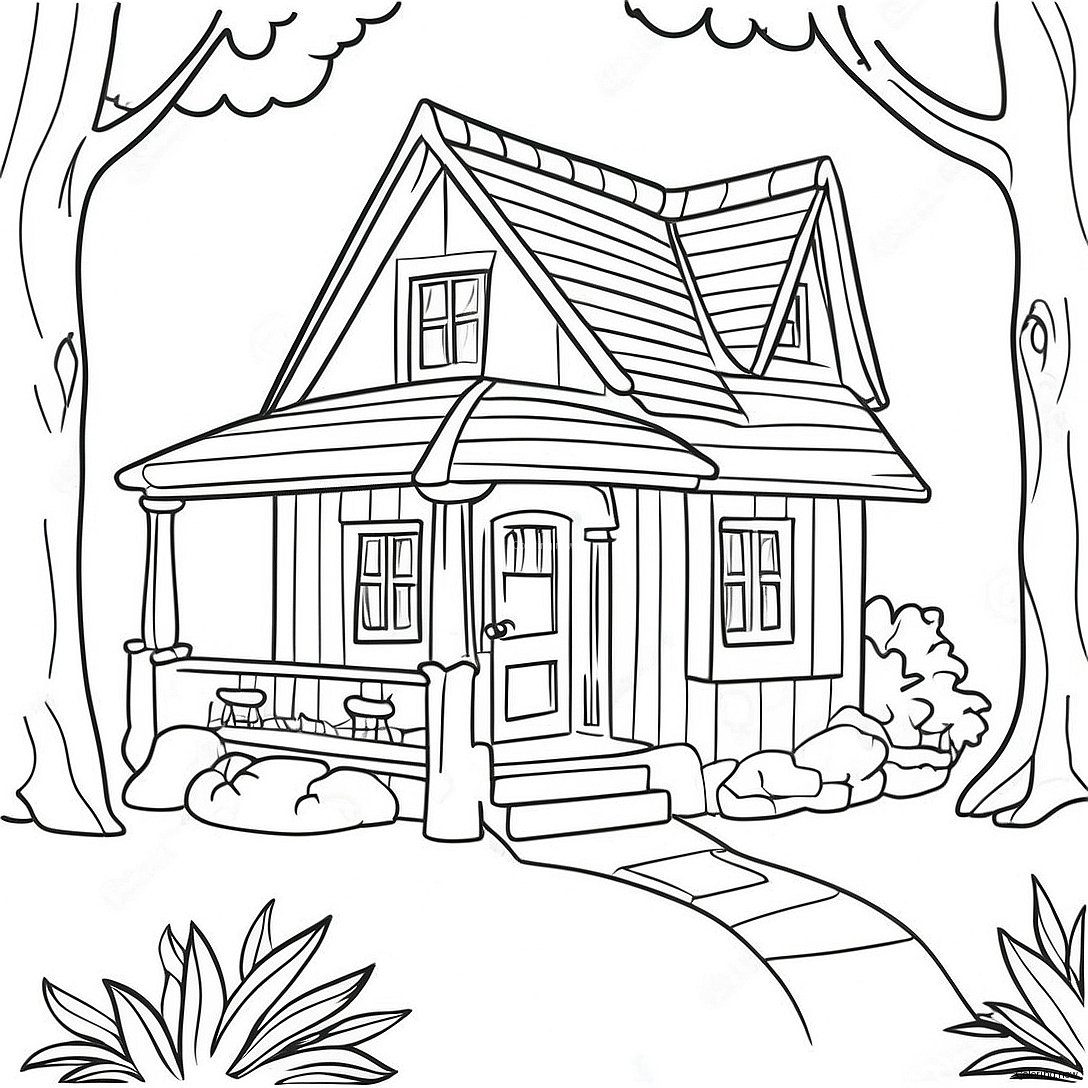 Charming Cottage In The Woods Coloring Page 69604 55793