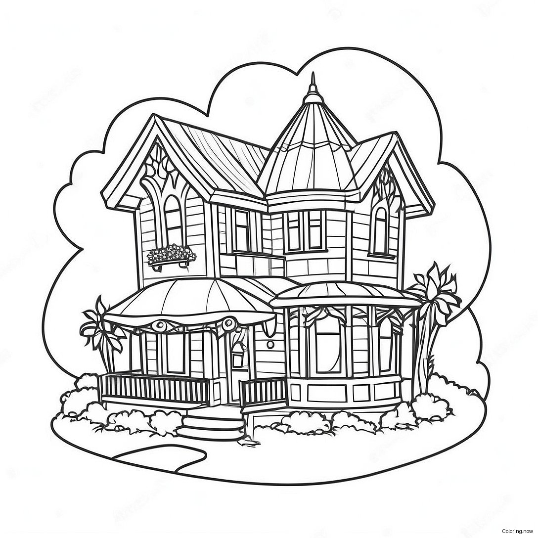 Charming Victorian Cottage Coloring Page 21652 17410