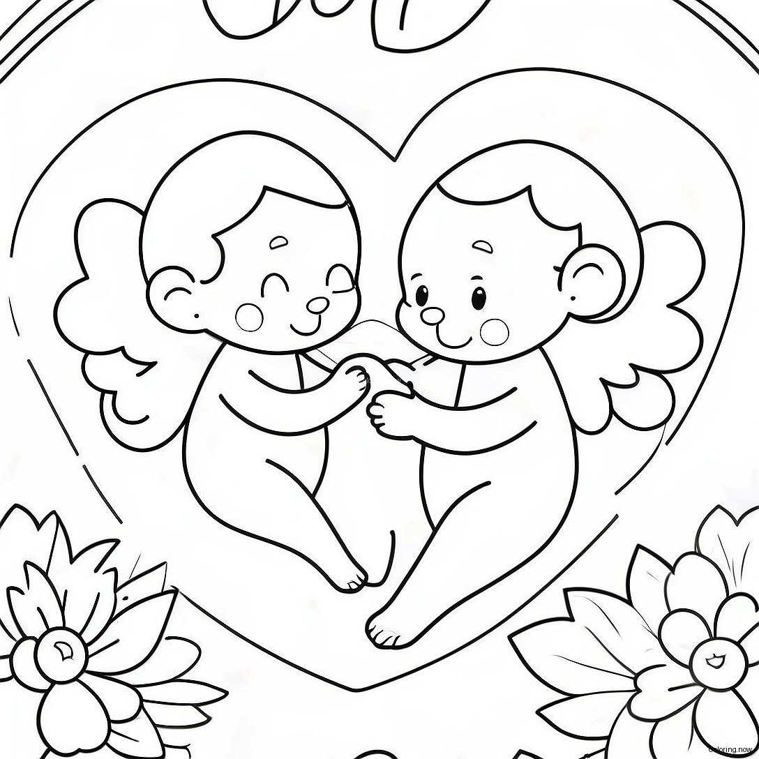 Charming Vintage Valentine Cupids Coloring Page 62814 50361