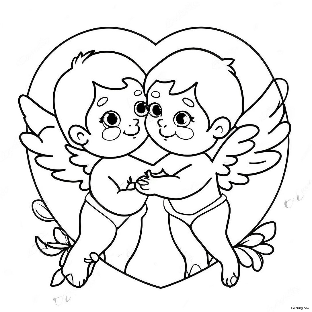 Charming Vintage Valentine Cupids Coloring Page 62814 50364