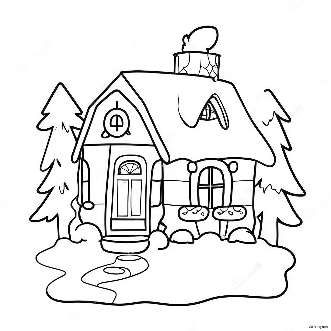 Cozy Christmas Cottage Coloring Page 19142 15418