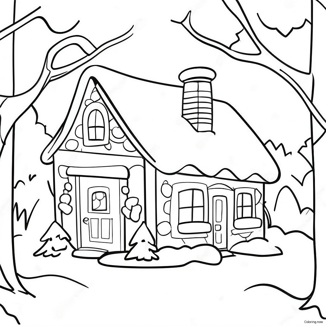 Cozy Christmas Cottage Coloring Page 19142 15419