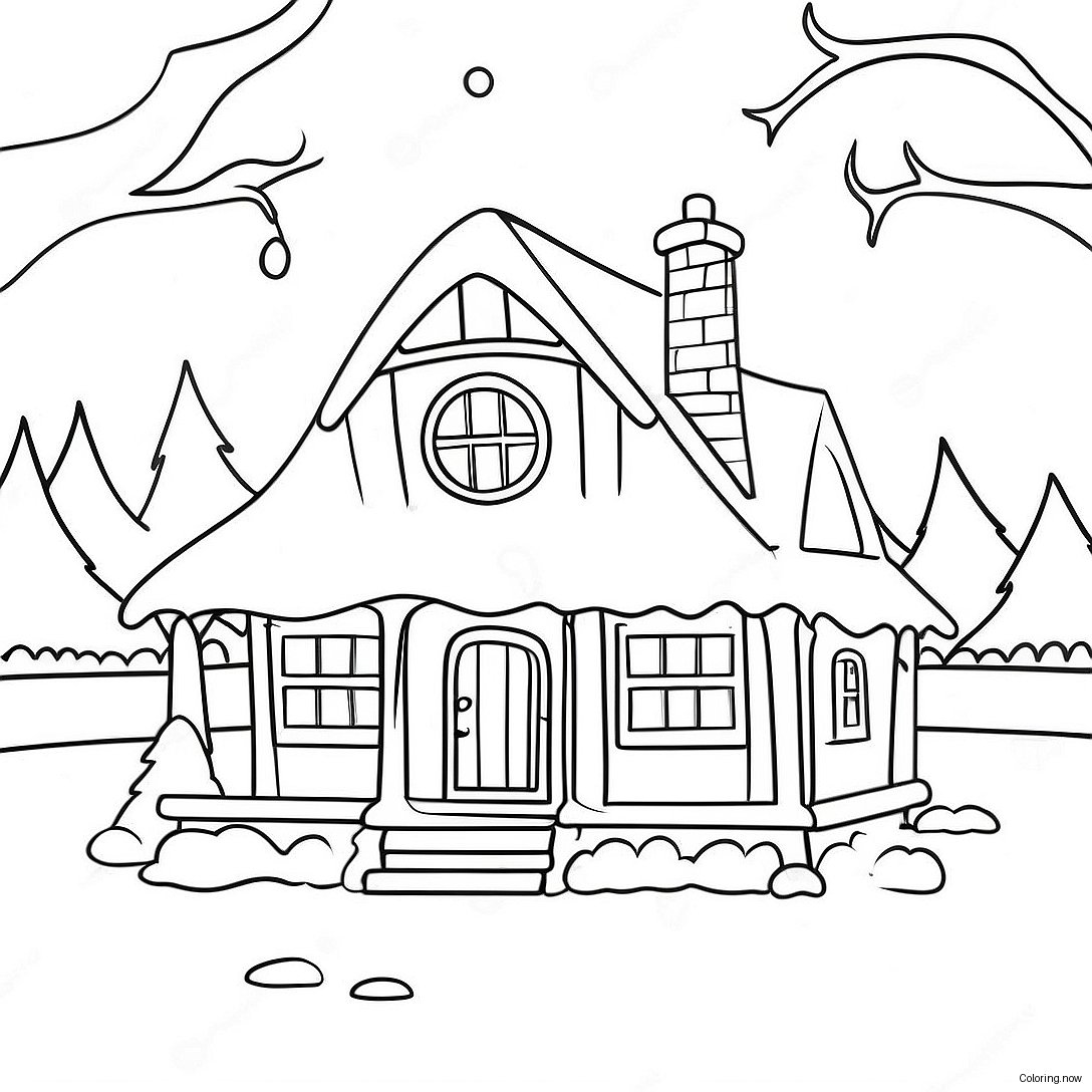 Cozy Christmas Cottage Coloring Page 19142 15420