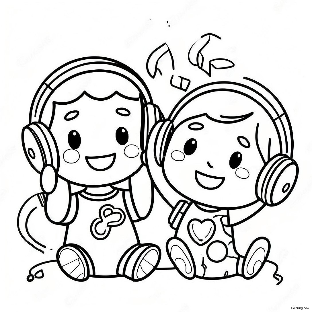 Happy Kids Listening To Music Coloring Page 35074 28066