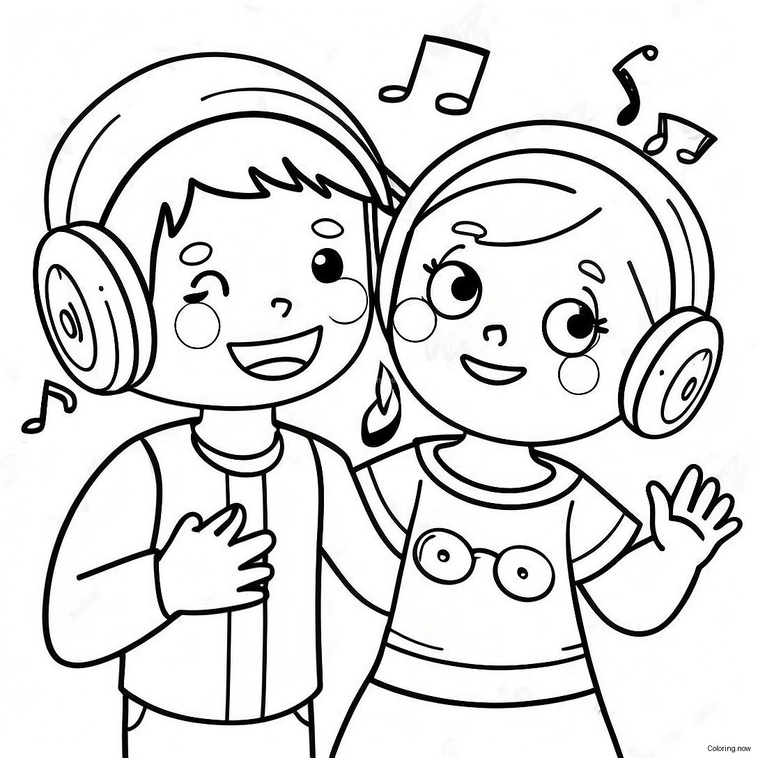 Happy Kids Listening To Music Coloring Page 35074 28068