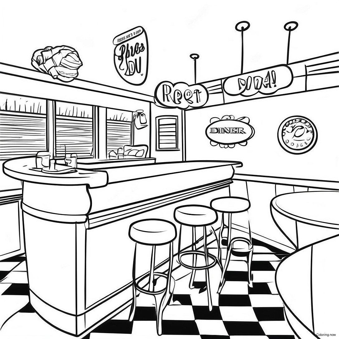Vintage 1950 S Diner Coloring Page 42654 34067