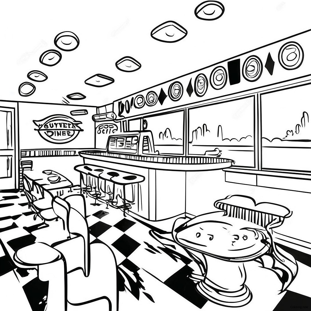 Vintage 1950 S Diner Coloring Page 42654 34068