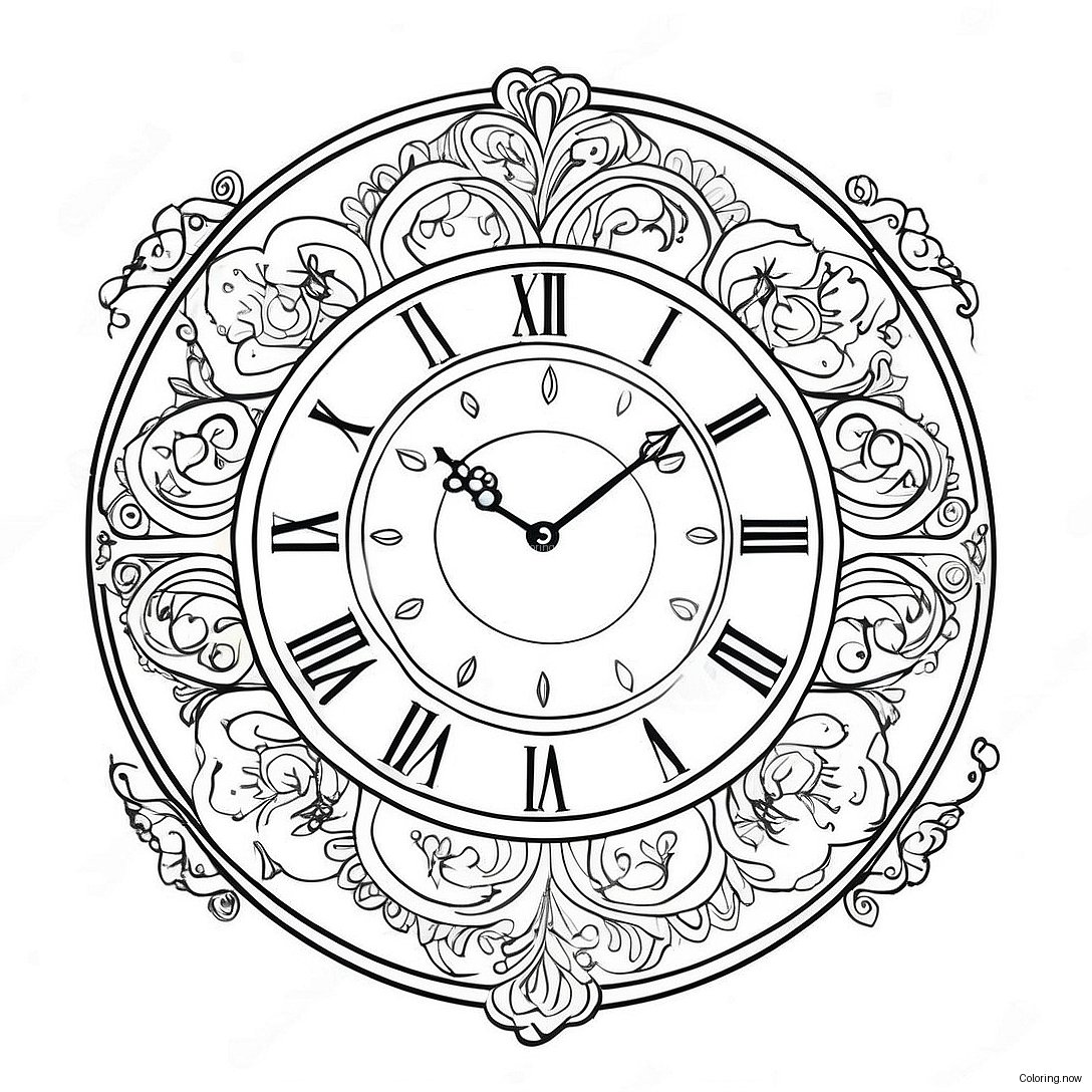 Vintage Clock Coloring Page 28074 22505