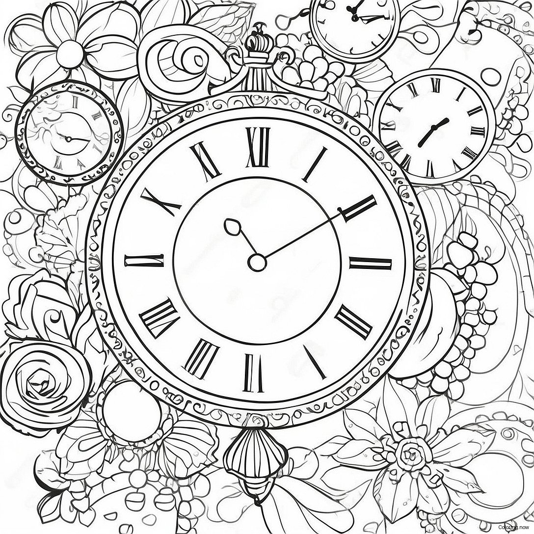 Vintage Clock Coloring Page 28074 22507