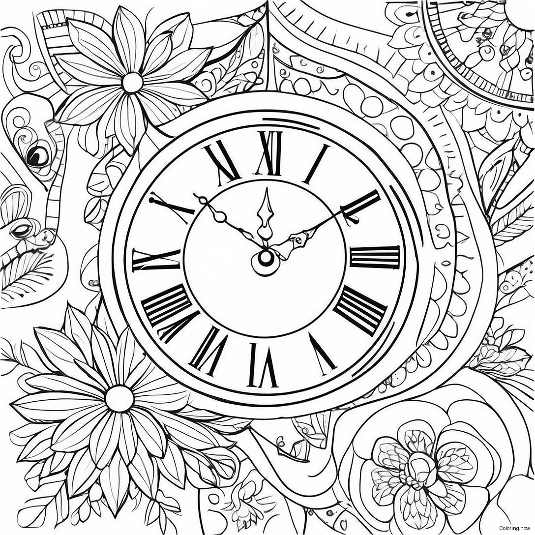 Vintage Clock Coloring Page 28074 22508