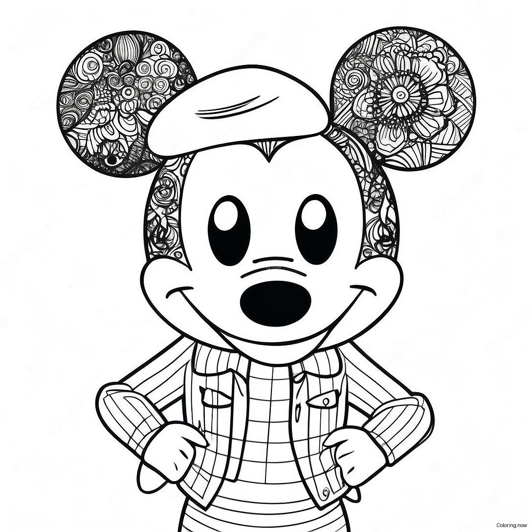Vintage Hipster Mickey Mouse Coloring Page 26984 21657