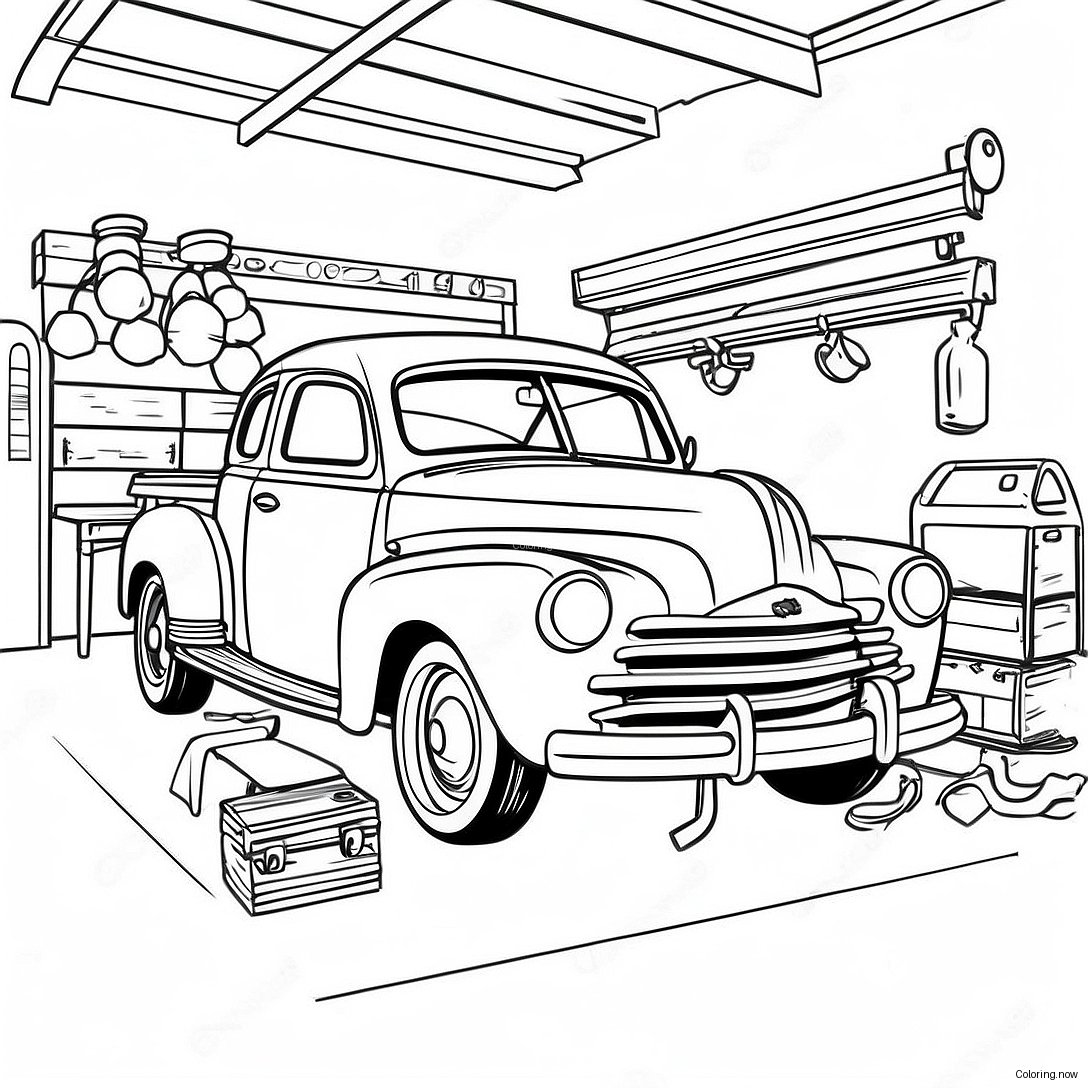 Vintage Mechanic Garage Coloring Page 48764 38927