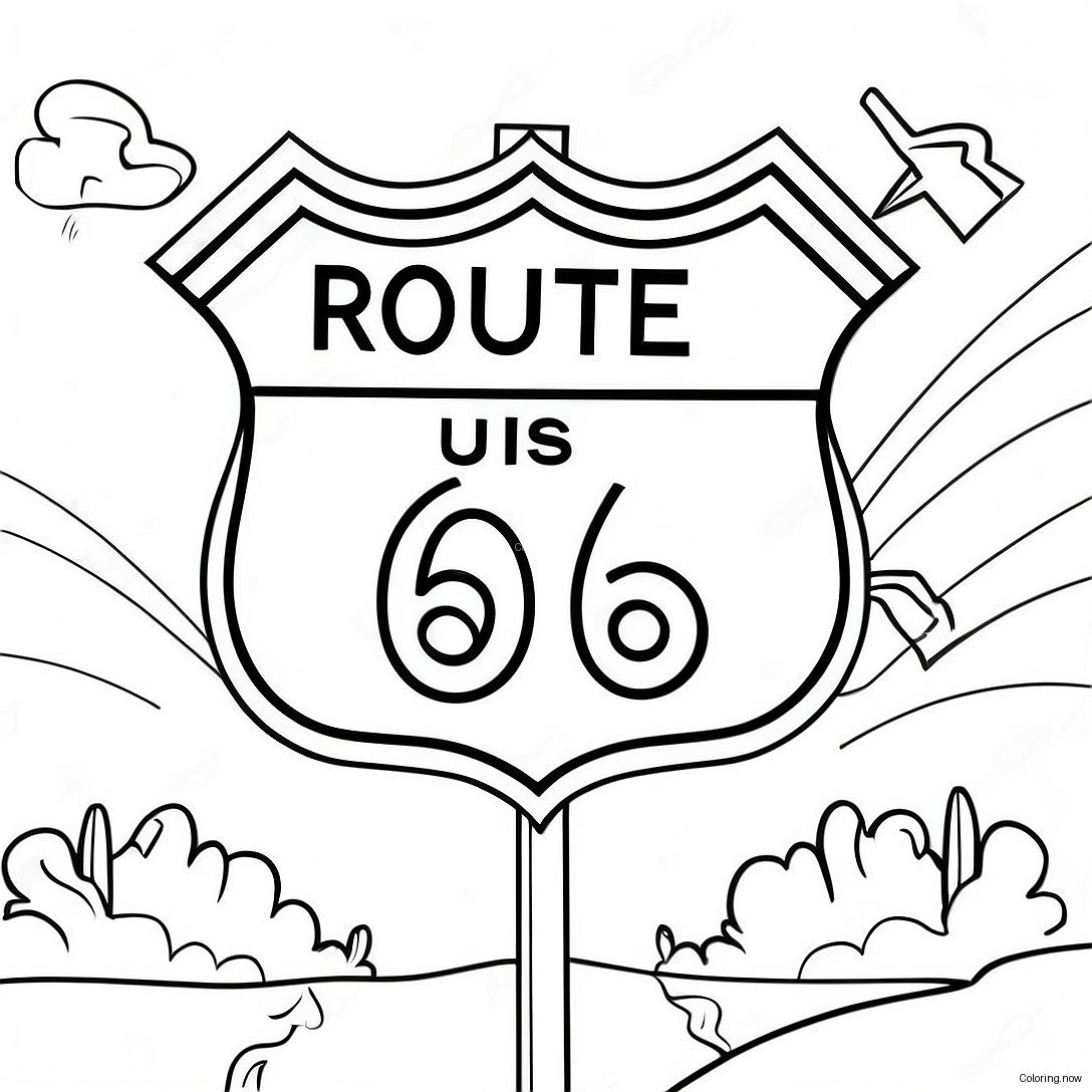 Vintage Route 66 Sign Coloring Page 64134 51410