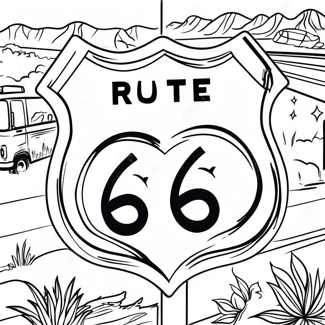 Vintage Route 66 Sign Coloring Page 64134 51411