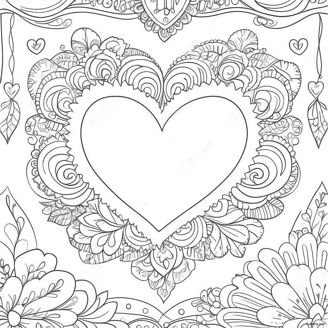 Vintage Valentine Heart Coloring Page 62813 50369