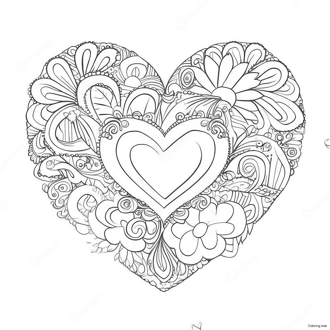 Vintage Valentine Heart Coloring Page 62813 50370