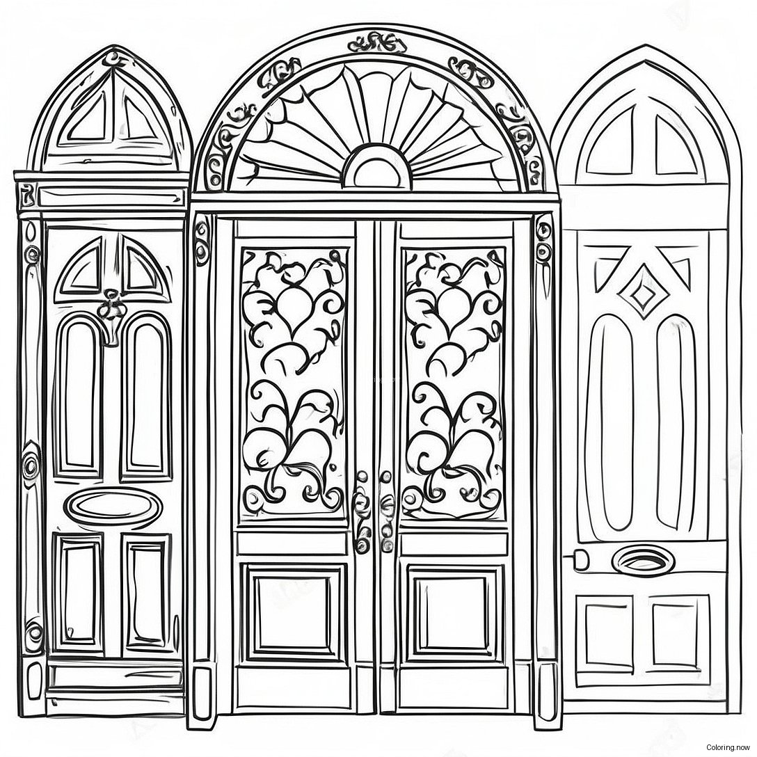 Vintage Wooden Doors Coloring Page 19762 15912