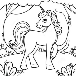 Playful Unicorn In A Magical Forest Coloring Page 10047-8197