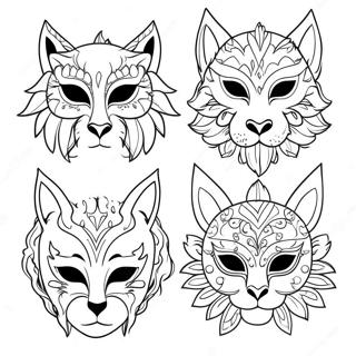 Colorful Animal Masks Coloring Page 10117-8251