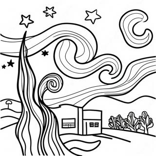 Van Gogh Starry Night Coloring Page 10186-8302