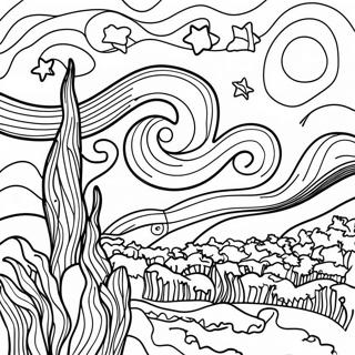 Van Gogh Starry Night Coloring Page 10186-8303