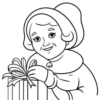 Cheerful Mrs Claus With Gifts Coloring Page 10337-8425