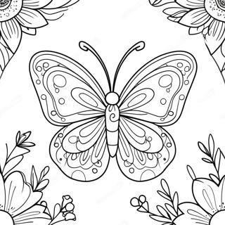 Colorful Butterfly Among Flowers Coloring Page 10347-8433