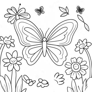 Colorful Butterfly Among Flowers Coloring Page 10347-8434