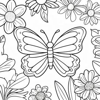 Colorful Butterfly Among Flowers Coloring Page 10347-8435