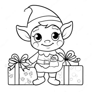 Cute Elf With Christmas Gifts Coloring Page 1072-853