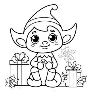 Cute Elf With Christmas Gifts Coloring Page 1072-854