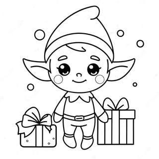 Cute Elf With Christmas Gifts Coloring Page 1072-855