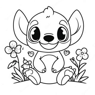 Cute Ohana Stitch With Flowers Coloring Page 10827-8814