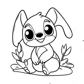 Cute Ohana Stitch With Flowers Coloring Page 10827-8815