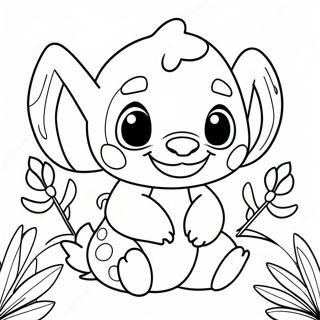 Cute Ohana Stitch With Flowers Coloring Page 10827-8816