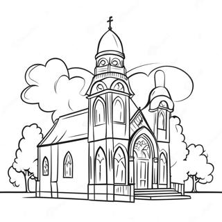 Beautiful Church With Stained Glass Coloring Page 11077-9009