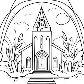 Beautiful Church With Stained Glass Coloring Page 11077-9010