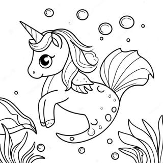 Sparkling Unicorn Mermaid Underwater Scene Coloring Page 11287-9178