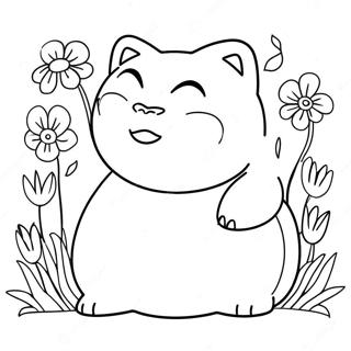 Happy Snorlax With Flowers Coloring Page 11847-9617