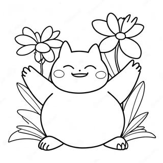 Happy Snorlax With Flowers Coloring Page 11847-9618