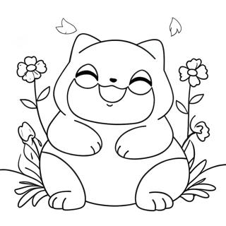 Happy Snorlax With Flowers Coloring Page 11847-9620