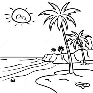 Realistic Beach Scene With Palm Trees Coloring Page 11997-9738