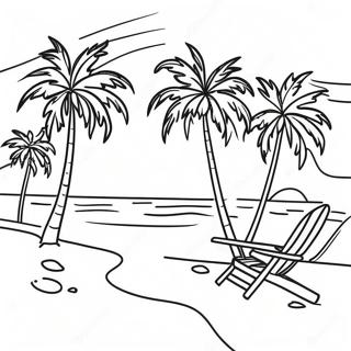 Realistic Beach Scene With Palm Trees Coloring Page 11997-9740