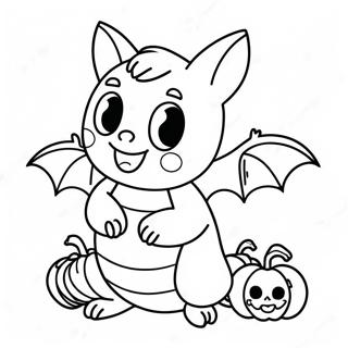 Cute Halloween Bat With Pumpkin Coloring Page 12047-9769