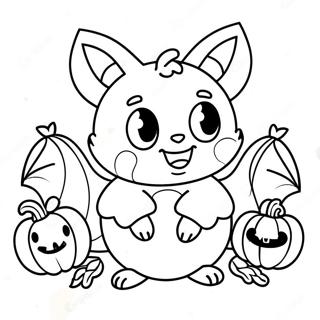 Cute Halloween Bat With Pumpkin Coloring Page 12047-9770