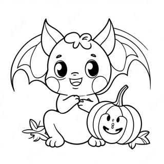 Cute Halloween Bat With Pumpkin Coloring Page 12047-9771