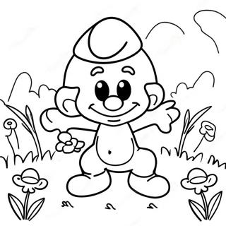 Happy Smurf Playing In The Meadow Coloring Page 12057-9781