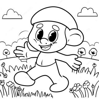 Happy Smurf Playing In The Meadow Coloring Page 12057-9783