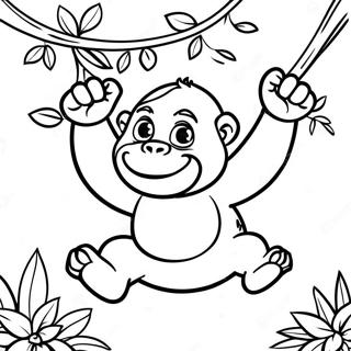 Playful Gorilla Swinging On Vines Coloring Page 1232-993