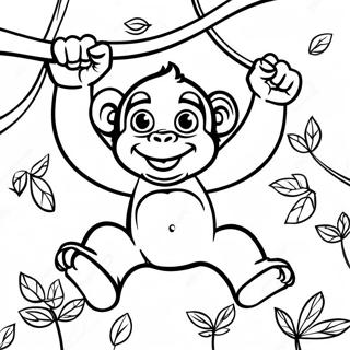 Playful Gorilla Swinging On Vines Coloring Page 1232-995